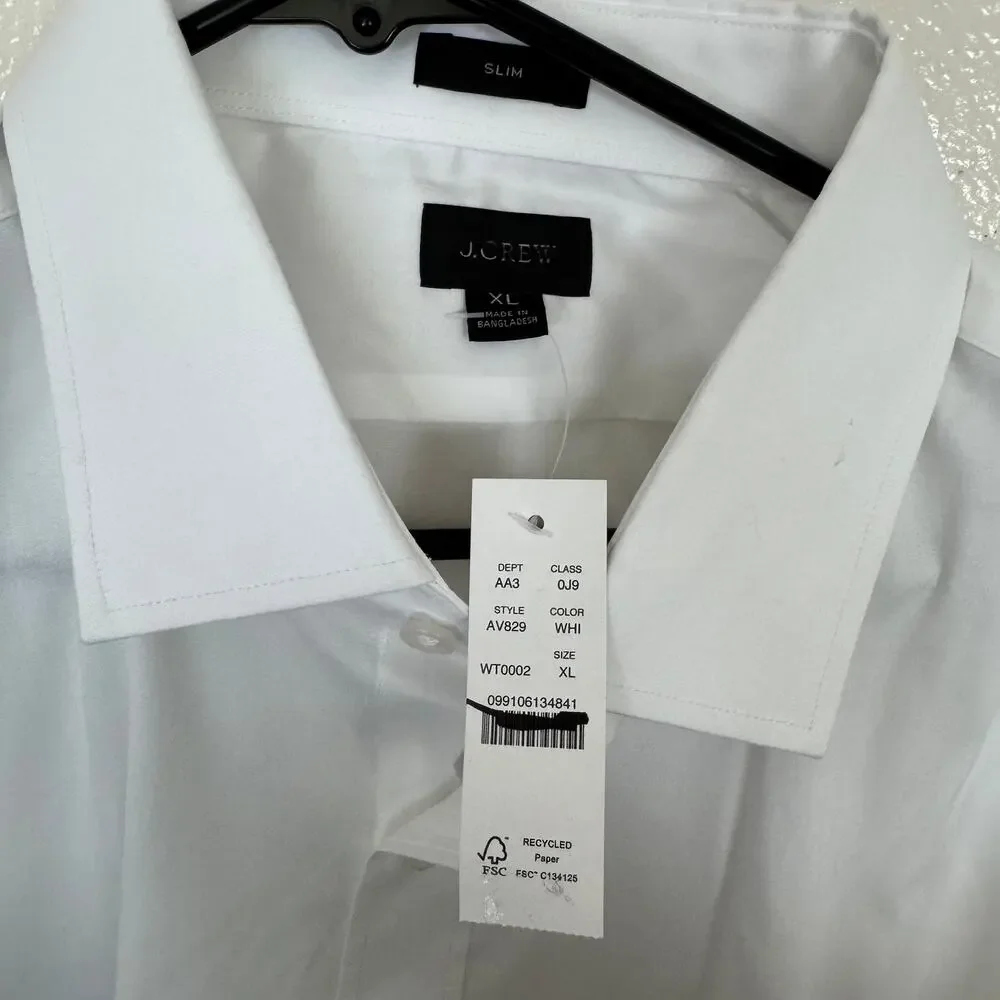 J.Crew Slim-fit Bowery Wrinkle-Free Shirt Mens XL White Stretch Cotton Button Up